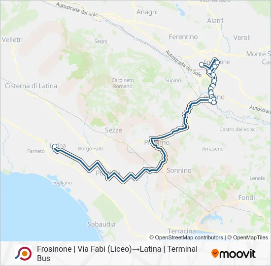 Percorso linea bus COTRAL