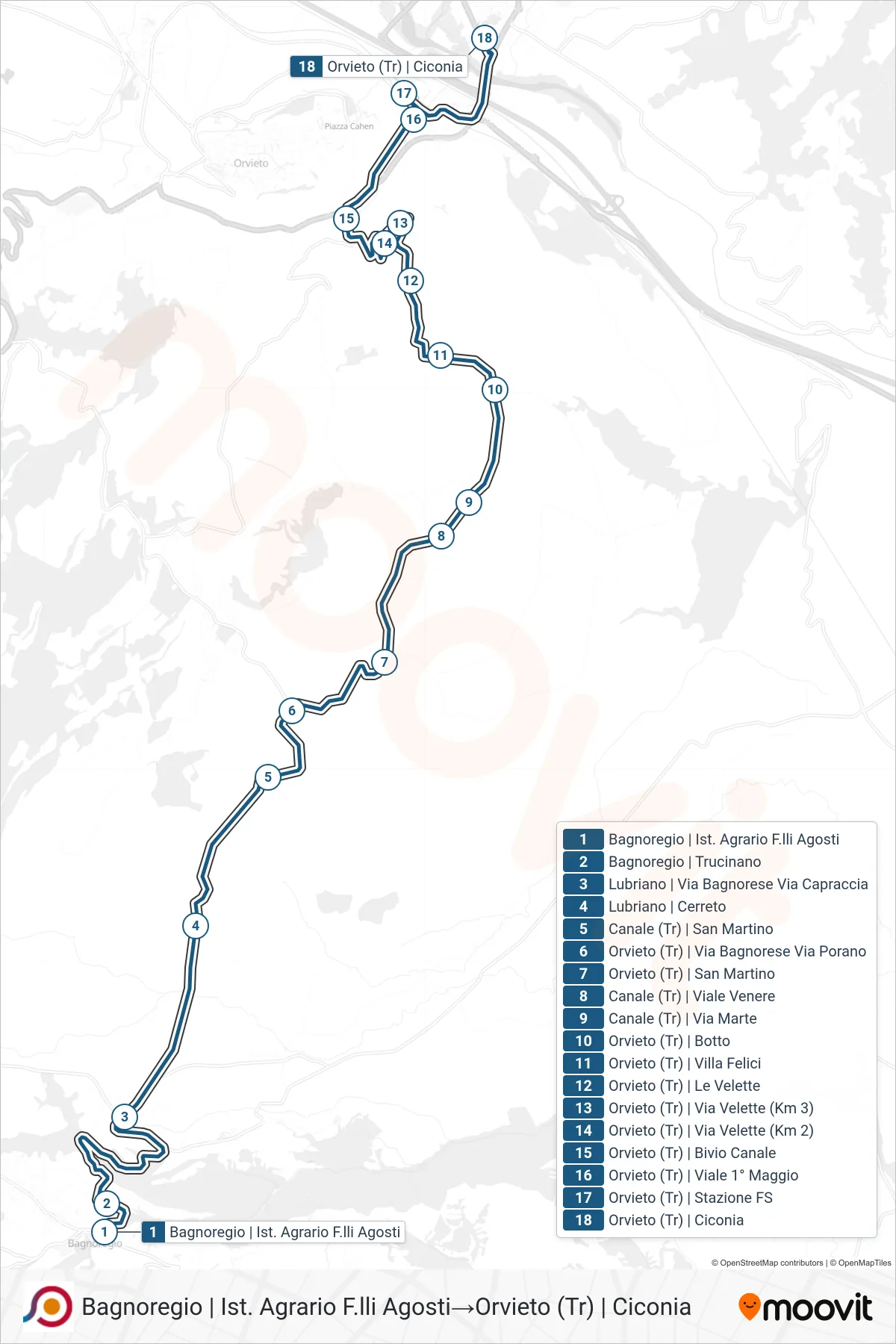 Linea COTRAL bus (Bagnoregio | Ist. Agrario F.lli Agosti→Orvieto (Tr) | Ciconia) - Percorsi e fermate sulla mappa