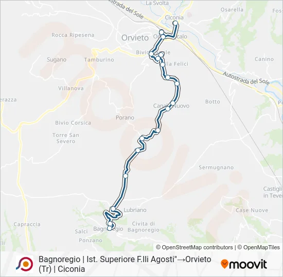 Percorso linea bus COTRAL
