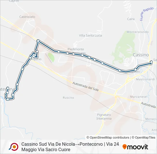 Percorso linea bus COTRAL