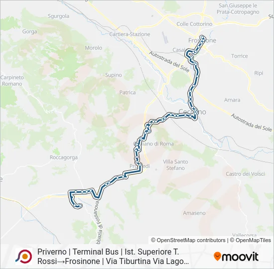 Percorso linea bus COTRAL
