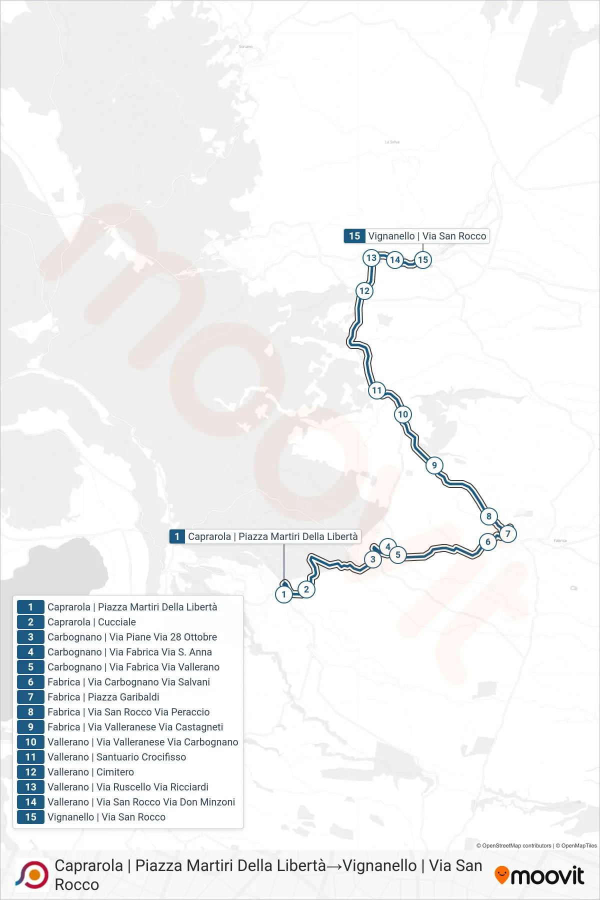 Linea COTRAL bus (Caprarola | Piazza Martiri Della Libertà→Vignanello | Via San Rocco) - Percorsi e fermate sulla mappa