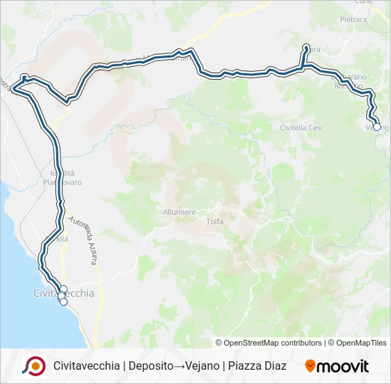 Percorso linea bus COTRAL