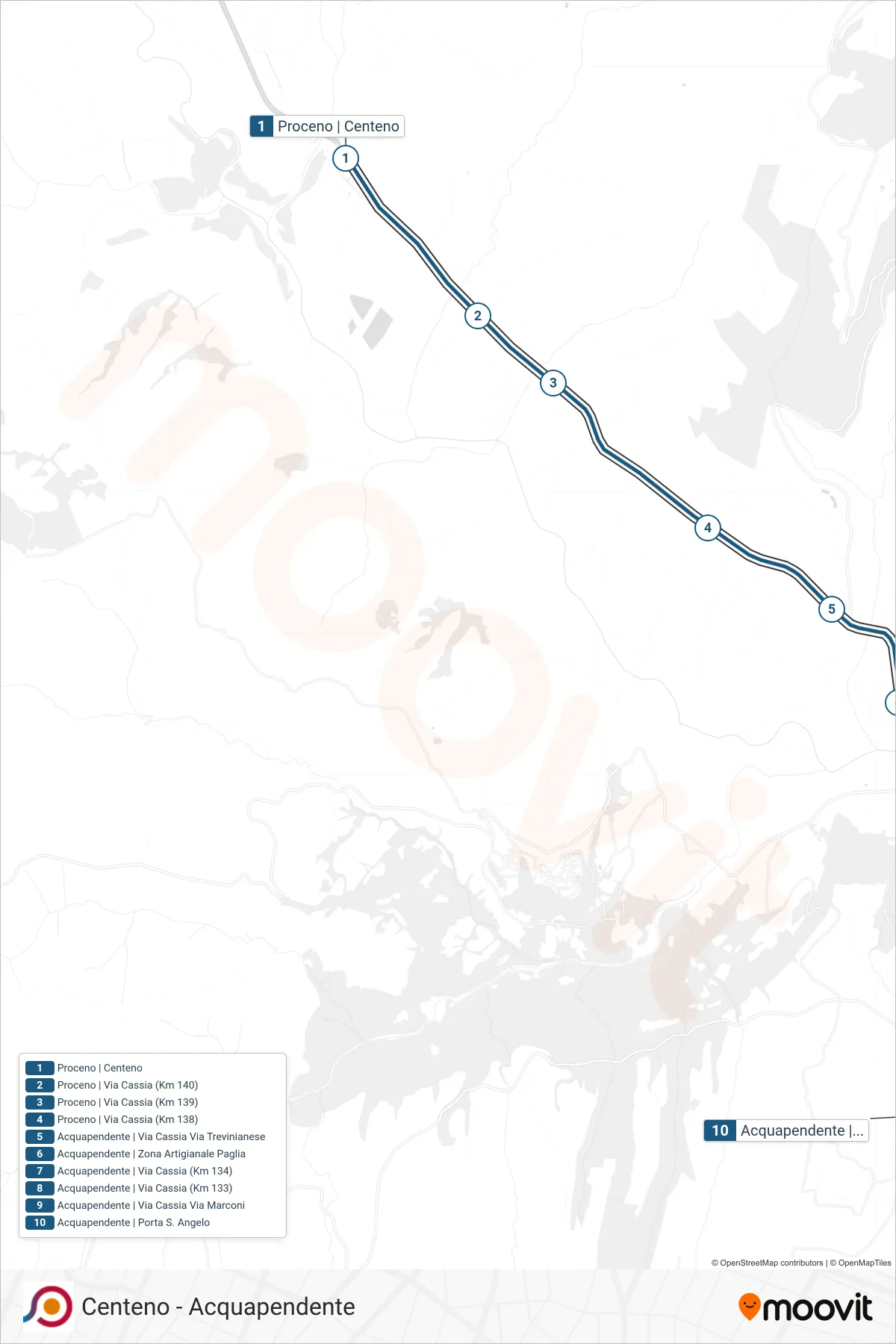 Linea COTRAL bus (Proceno | Centeno→Acquapendente | Porta S. Angelo) - Percorsi e fermate sulla mappa