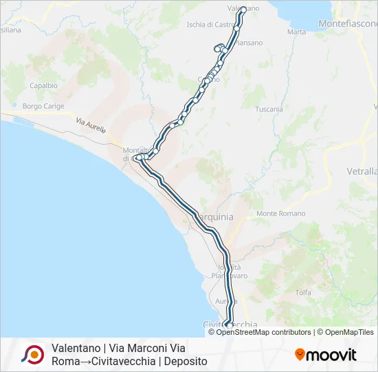 Percorso linea bus COTRAL