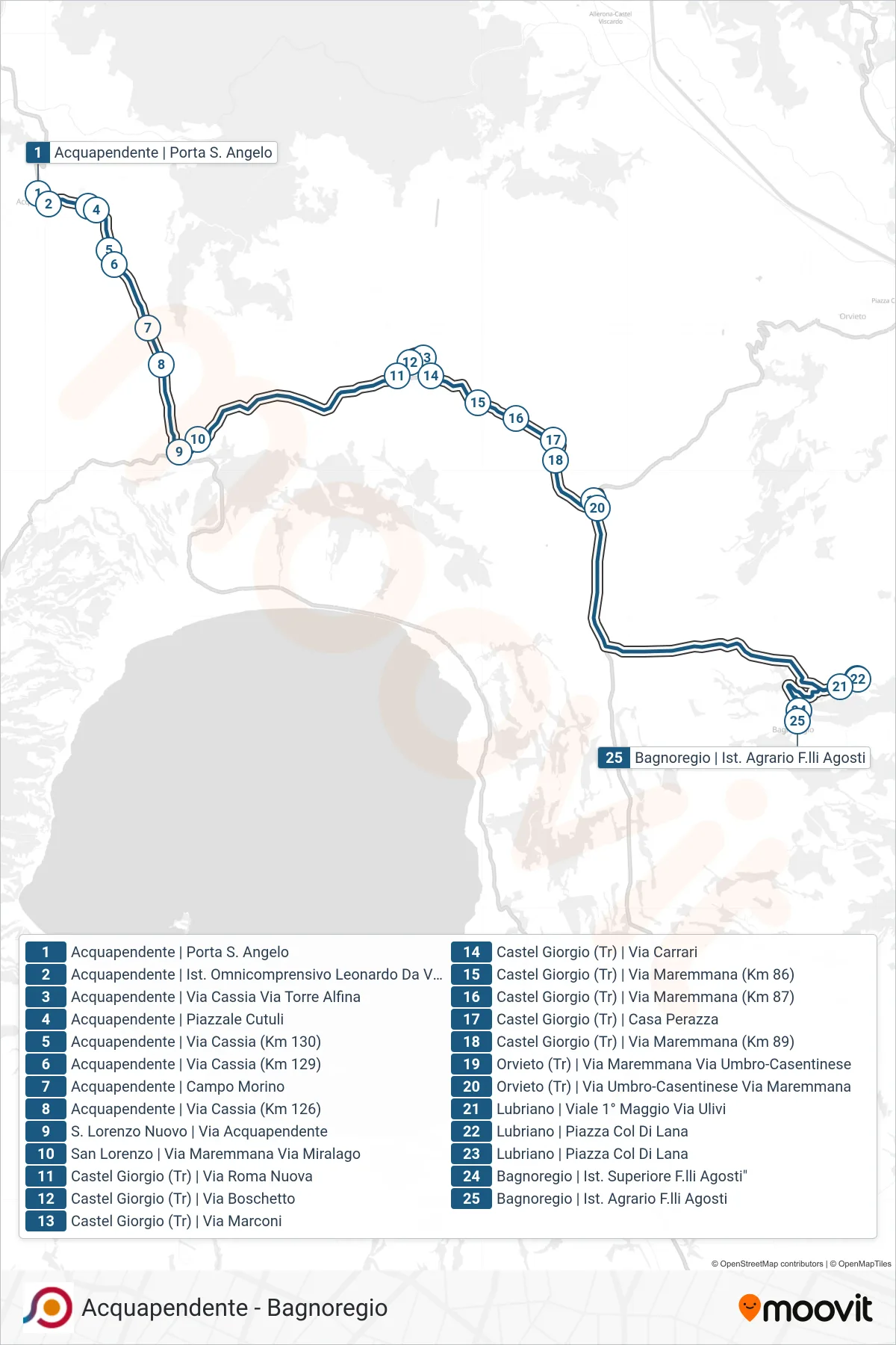 Linea COTRAL bus (Acquapendente | Porta S. Angelo→Bagnoregio | Ist. Agrario F.lli Agosti) - Percorsi e fermate sulla mappa