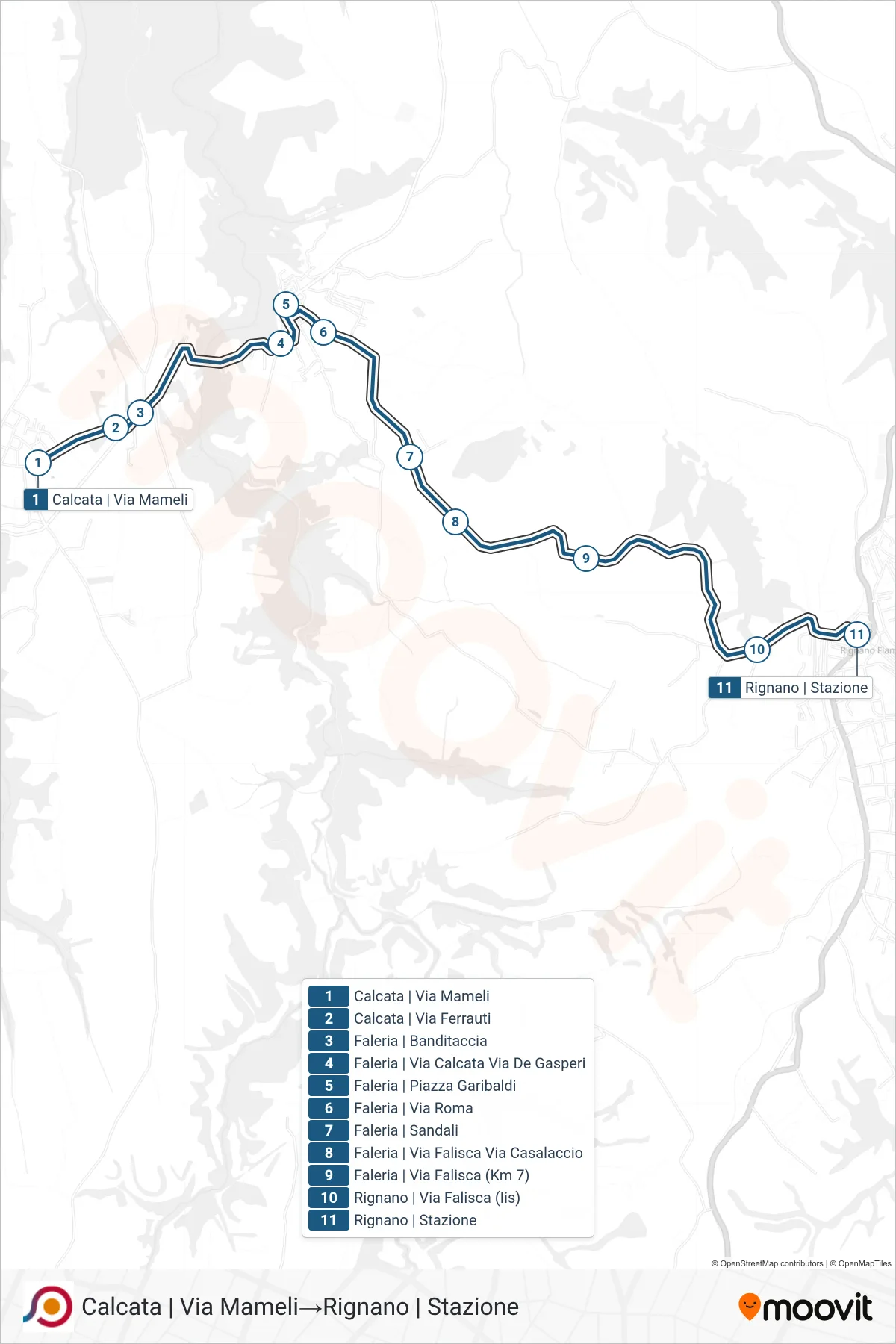 Linea COTRAL bus (Calcata | Via Mameli→Rignano | Stazione) - Percorsi e fermate sulla mappa