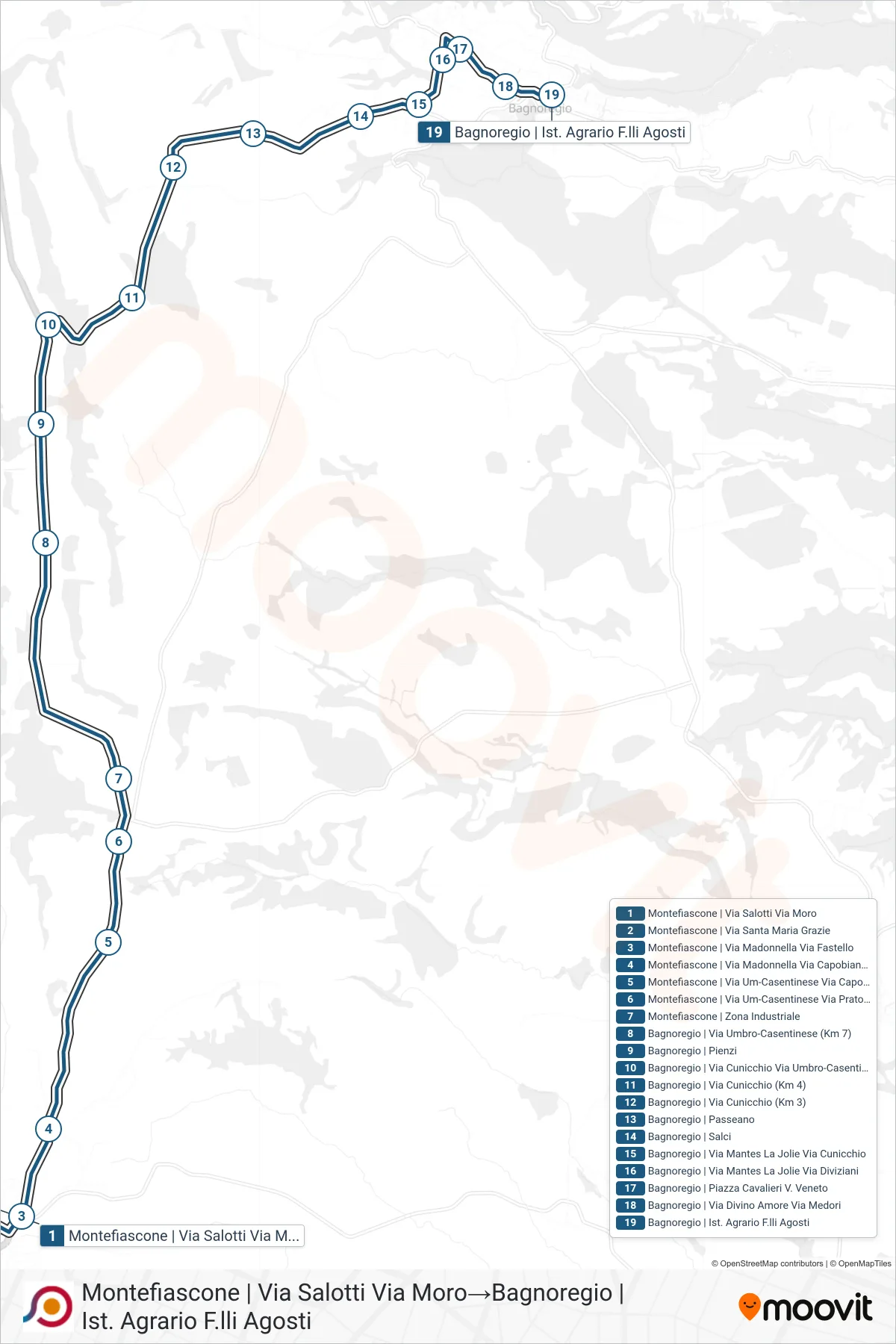 Linea COTRAL bus (Montefiascone | Via Salotti Via Moro→Bagnoregio | Ist. Agrario F.lli Agosti) - Percorsi e fermate sulla mappa