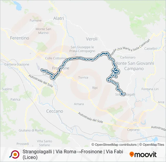 Percorso linea bus COTRAL