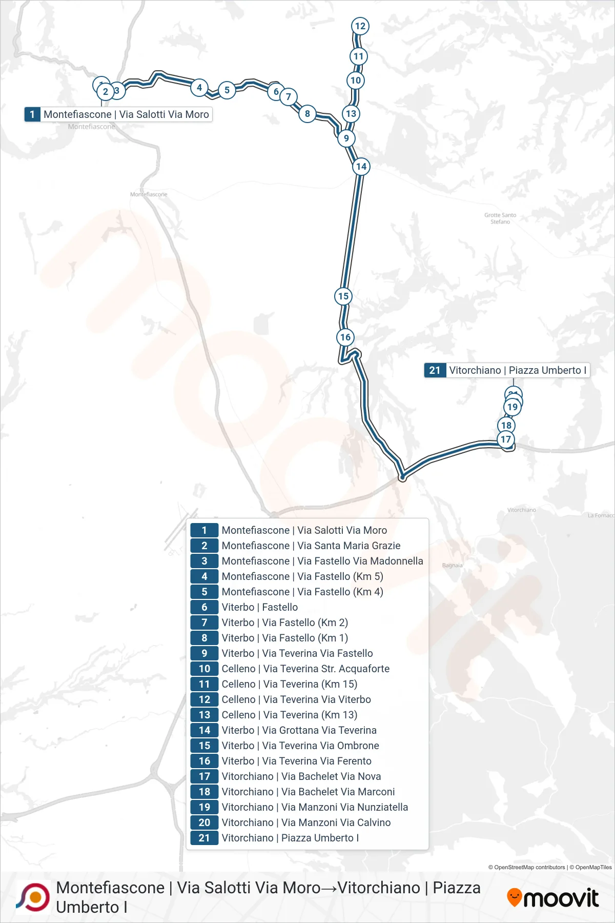 Linea COTRAL bus (Montefiascone | Via Salotti Via Moro→Vitorchiano | Piazza Umberto I) - Percorsi e fermate sulla mappa