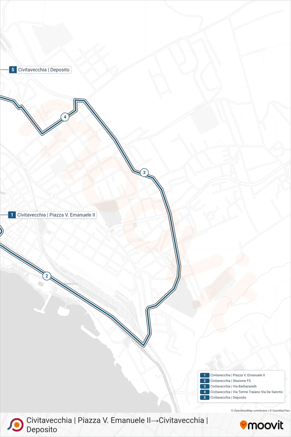 Linea COTRAL bus (Civitavecchia | Piazza V. Emanuele II→Civitavecchia | Deposito) - Percorsi e fermate sulla mappa