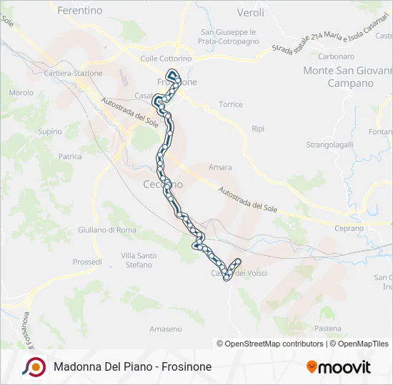 Percorso linea bus COTRAL