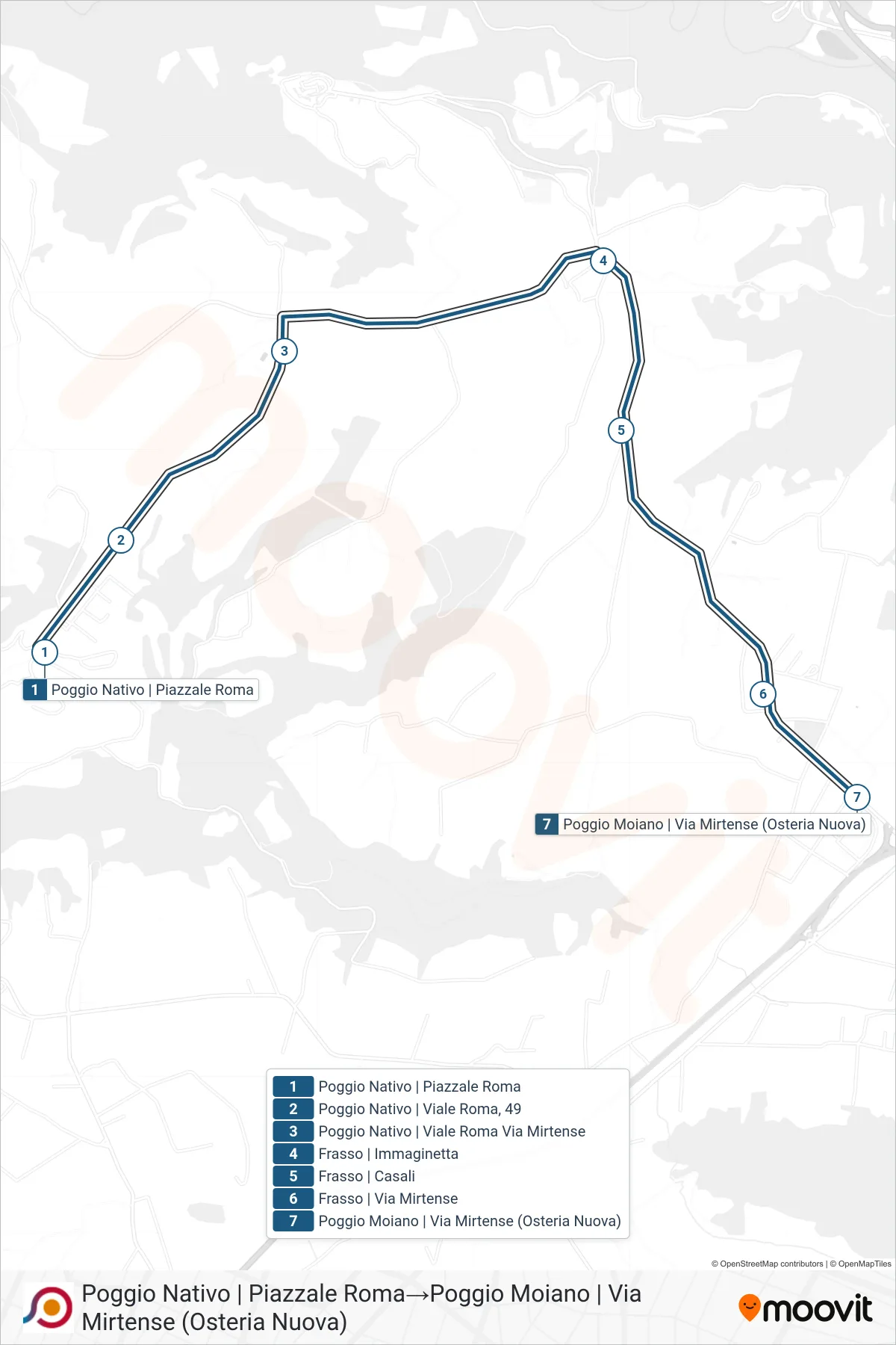 Linea COTRAL bus (Poggio Nativo | Piazzale Roma→Poggio Moiano | Via Mirtense (Osteria Nuova)) - Percorsi e fermate sulla mappa