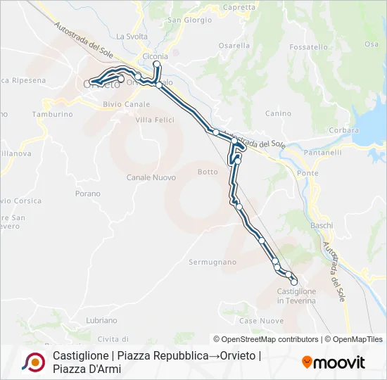 Percorso linea bus COTRAL