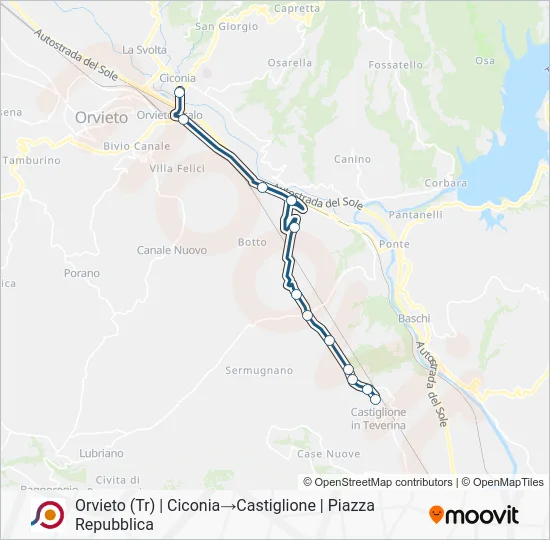 Percorso linea bus COTRAL