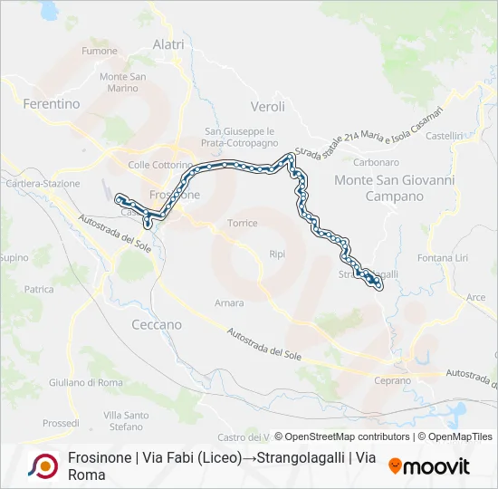 Percorso linea bus COTRAL