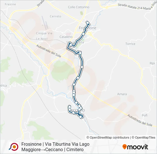 Percorso linea bus COTRAL