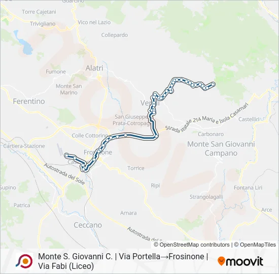 Percorso linea bus COTRAL