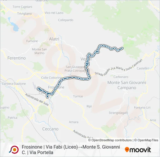 Percorso linea bus COTRAL