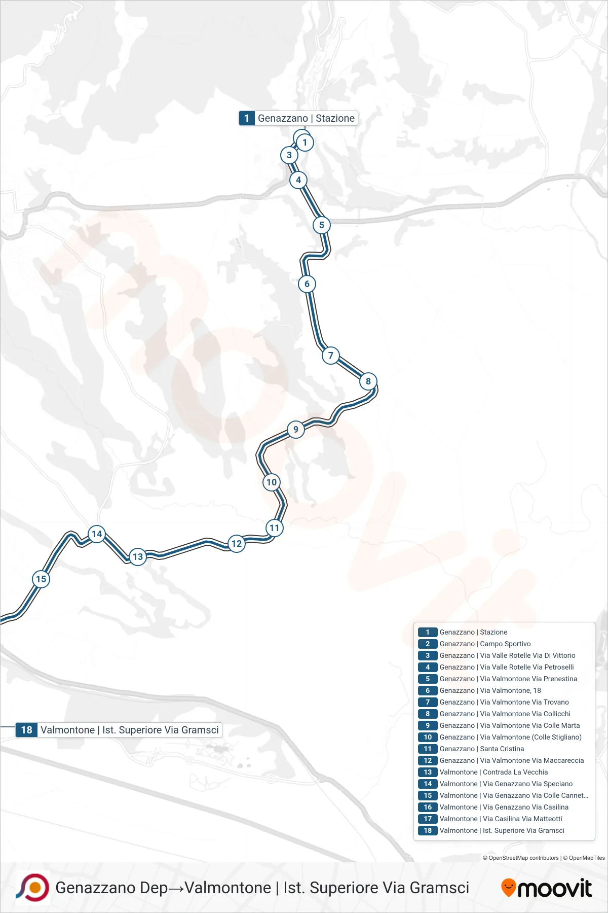 Linea COTRAL bus (Genazzano Dep→Valmontone | Ist. Superiore Via Gramsci) - Percorsi e fermate sulla mappa