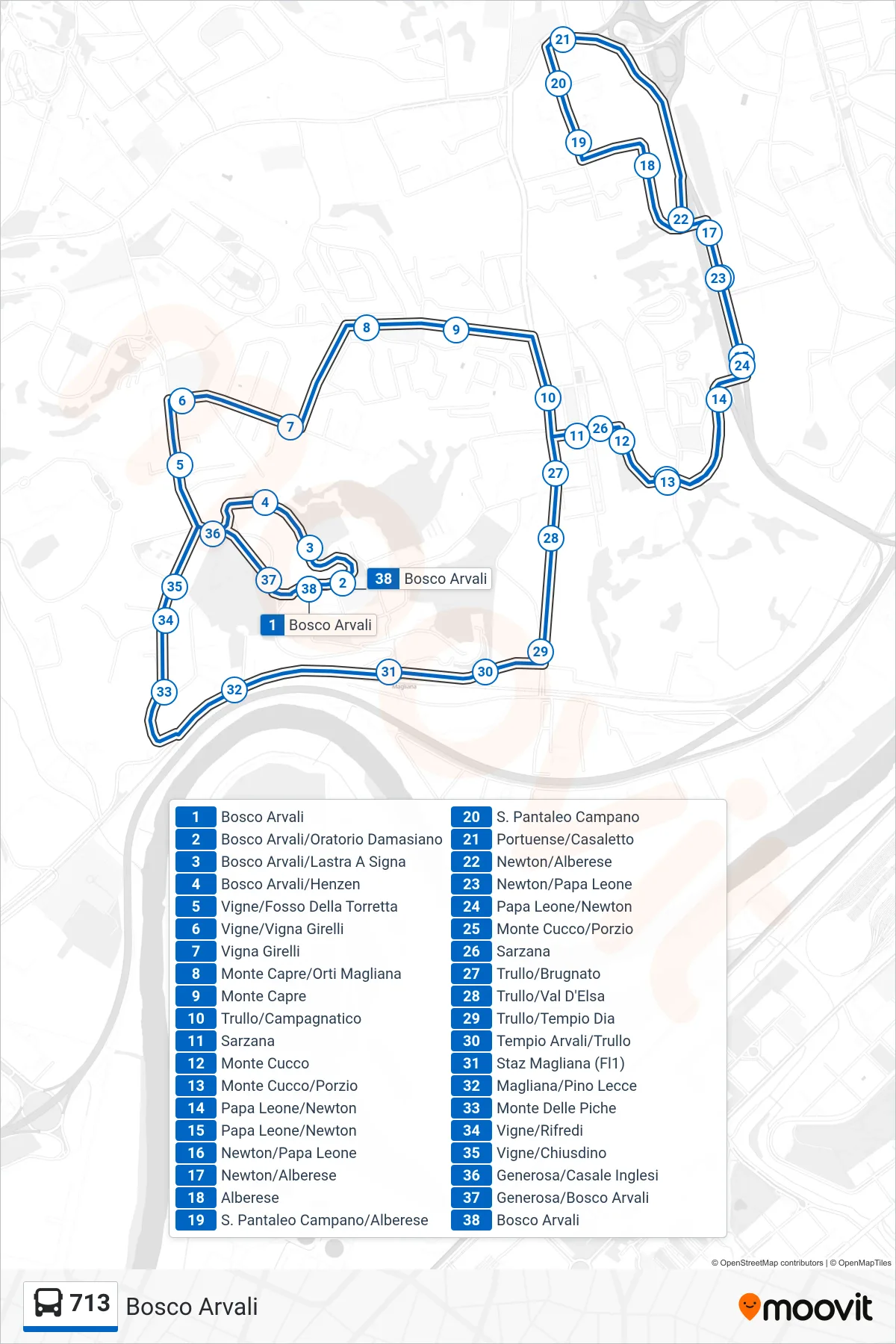 Linea 713 bus (Bosco Arvali) - Percorsi e fermate sulla mappa
