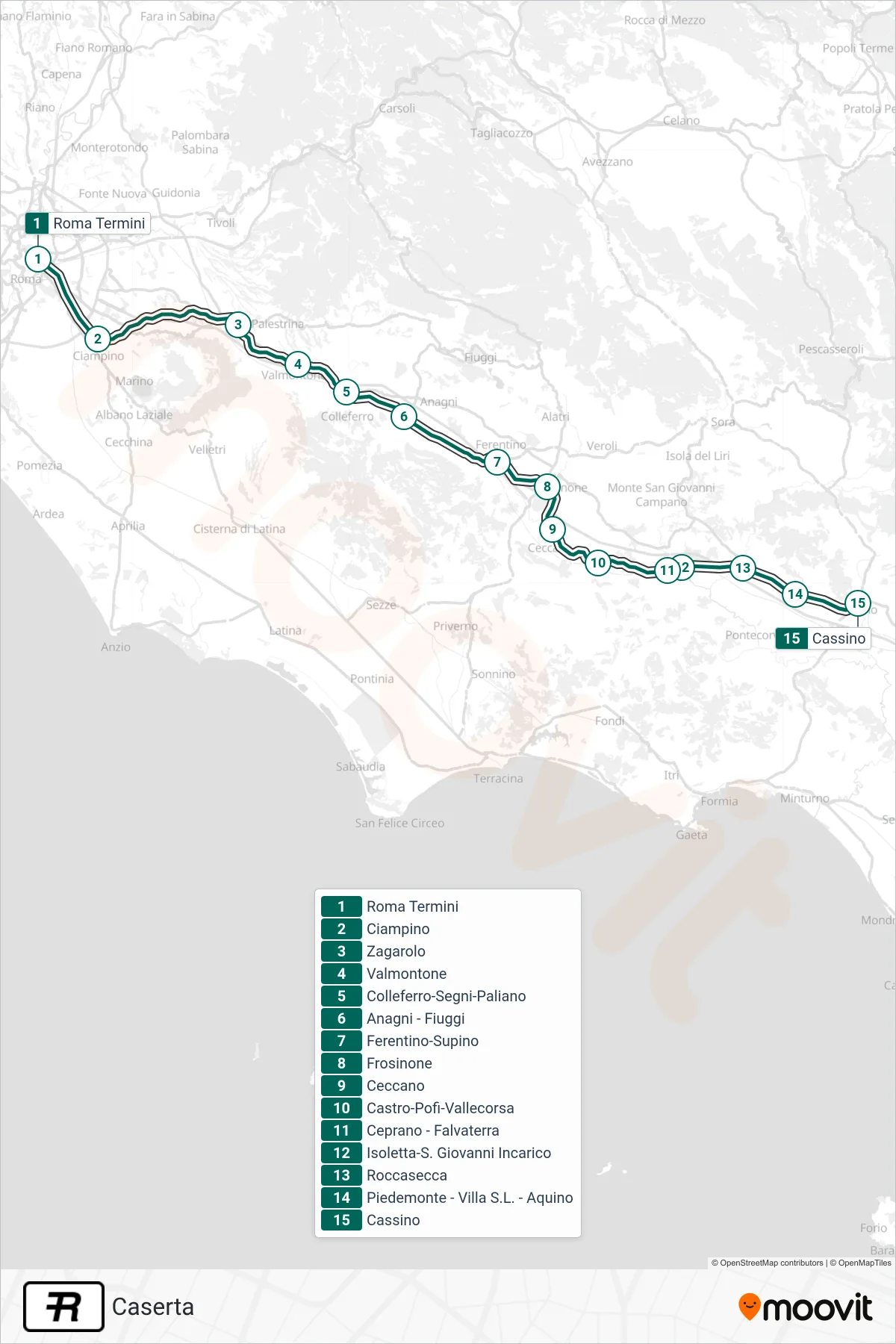 Linea R treno (Caserta) - Percorsi e fermate sulla mappa