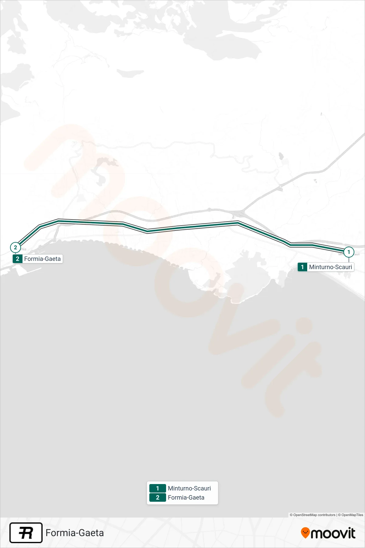 Linea R treno (Formia-Gaeta) - Percorsi e fermate sulla mappa