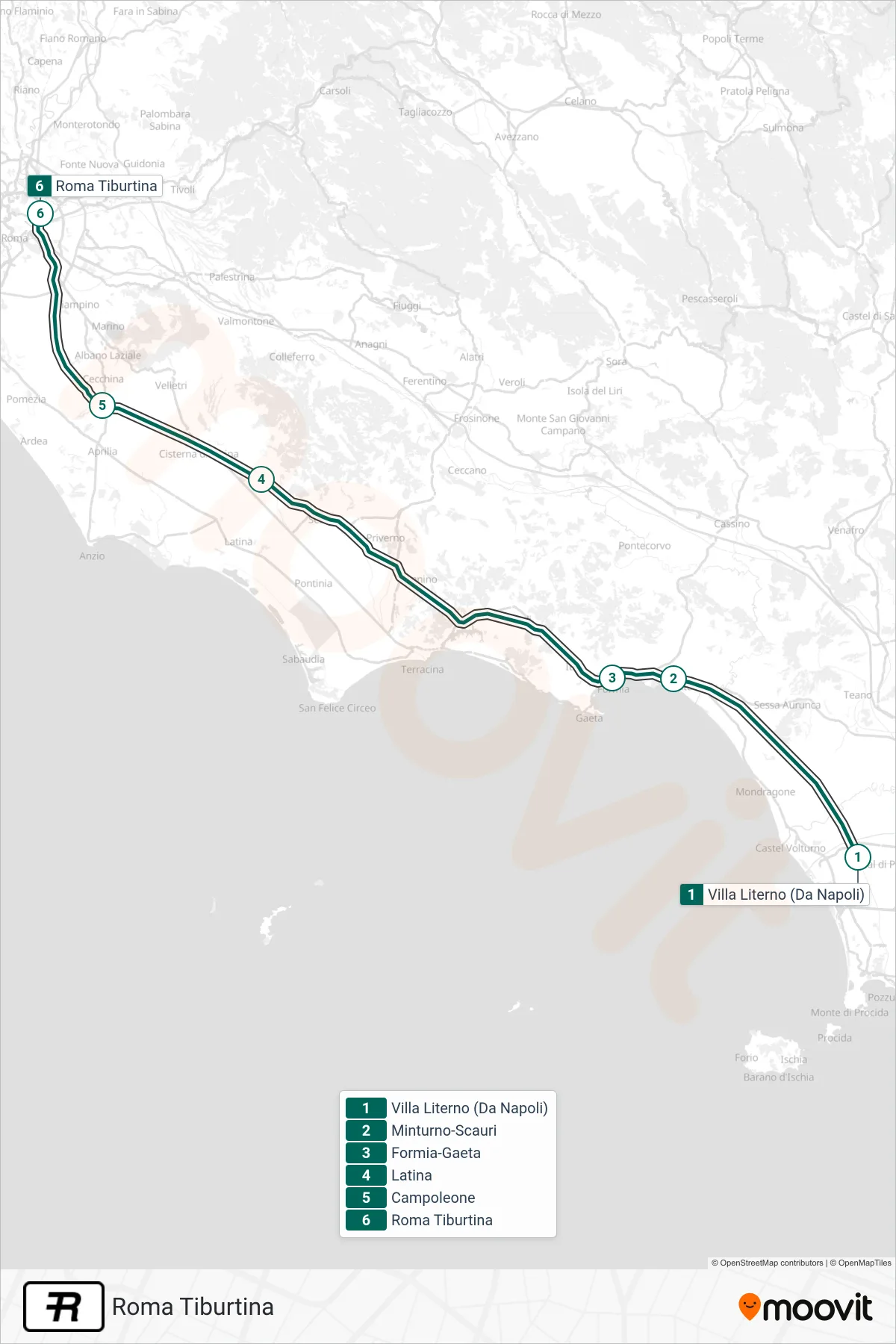 Linea R treno (Roma Tiburtina) - Percorsi e fermate sulla mappa