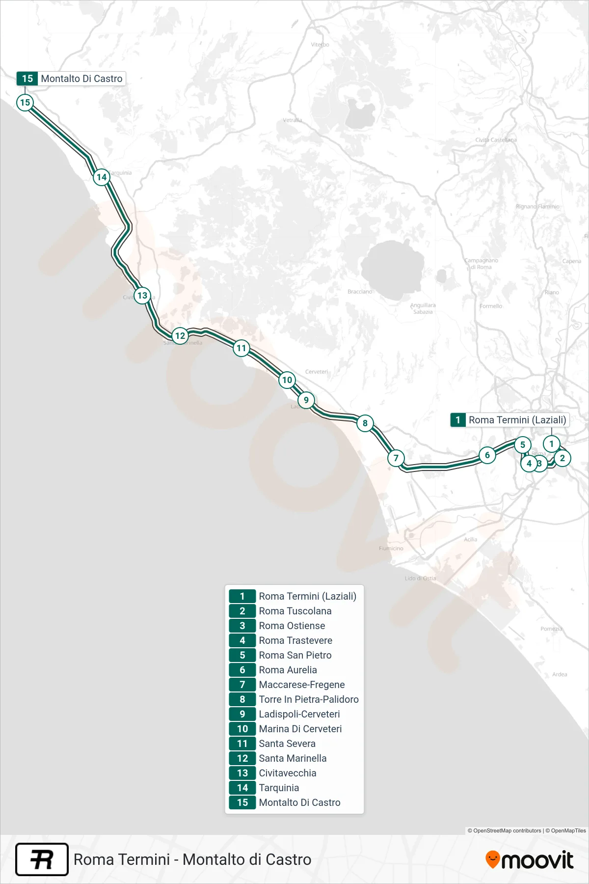 Linea R treno (Montalto Di Castro) - Percorsi e fermate sulla mappa
