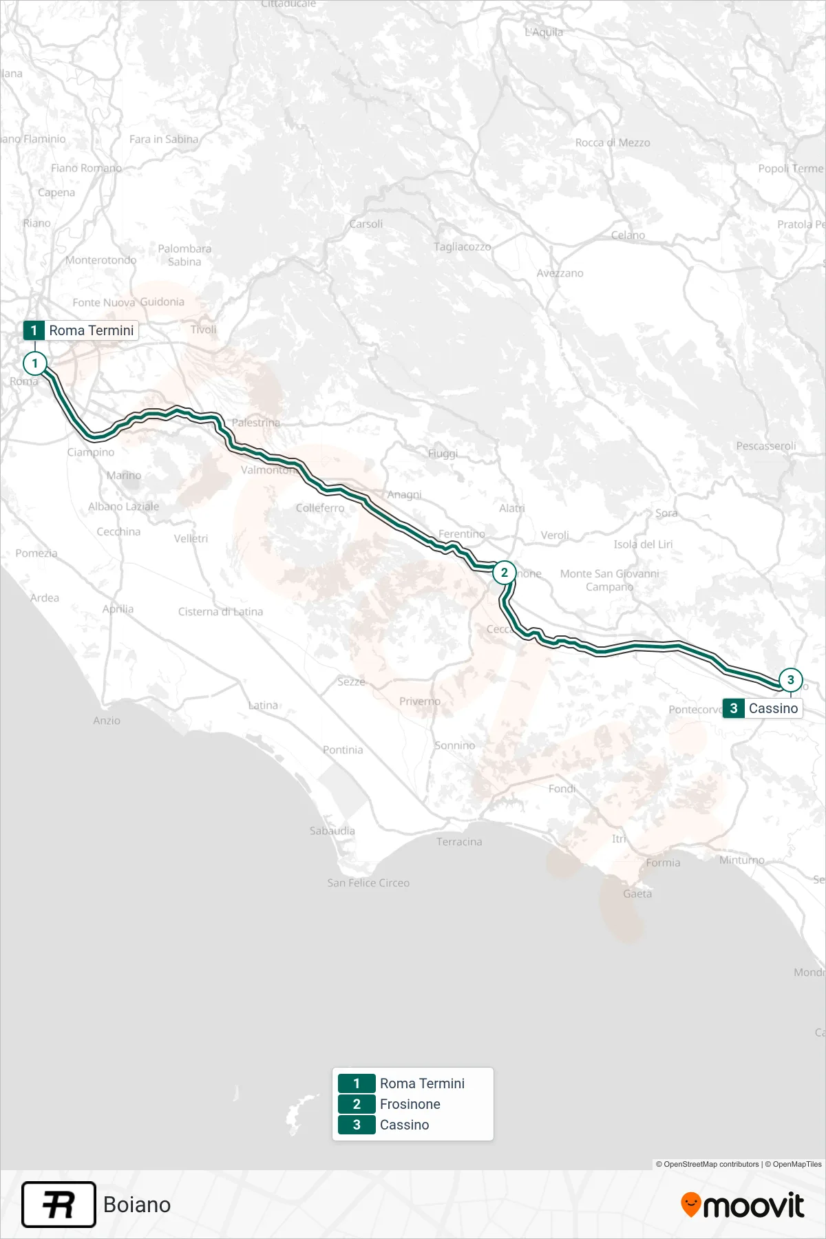 Linea R treno (Boiano) - Percorsi e fermate sulla mappa