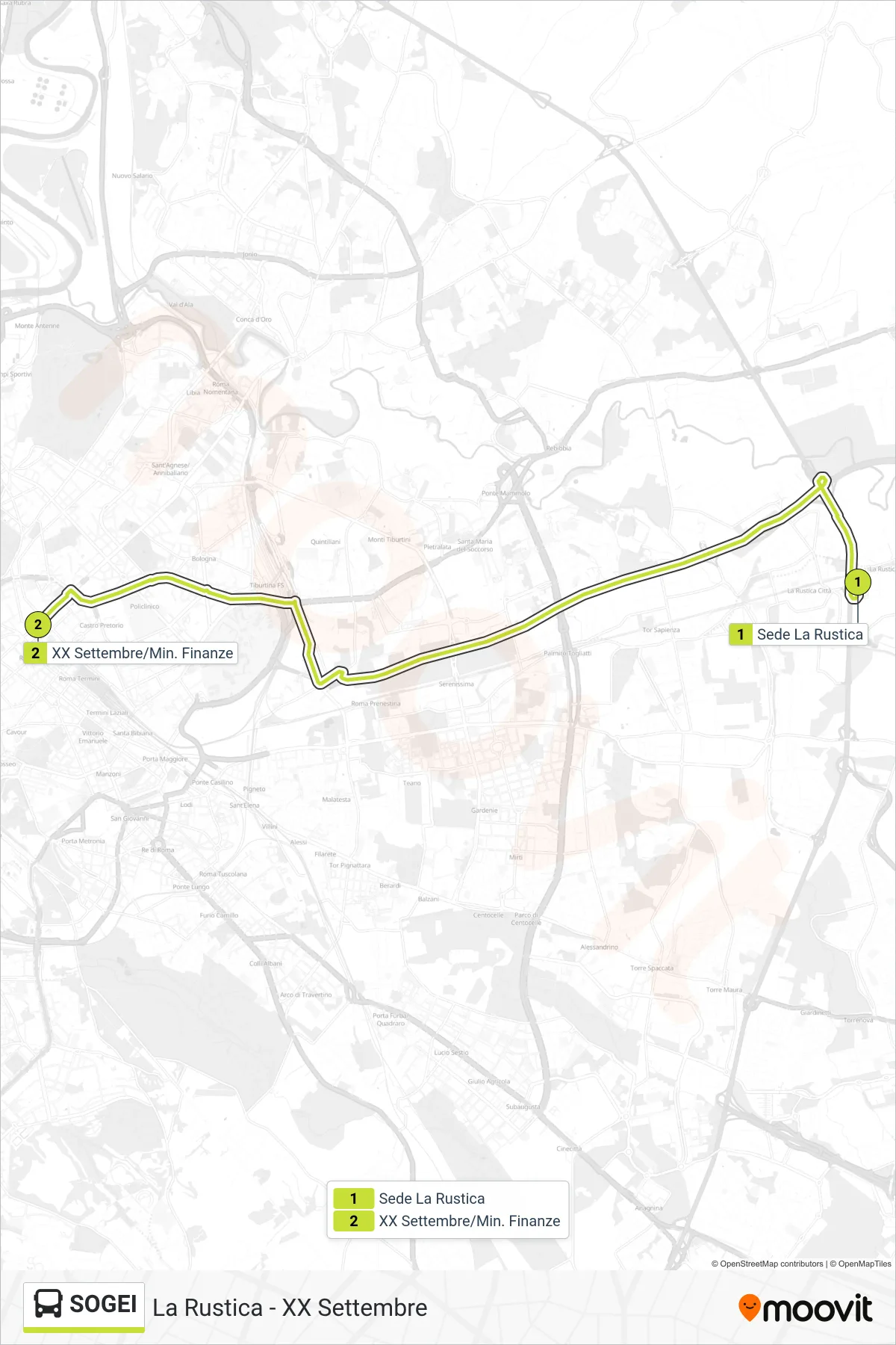 Linea SOGEI bus (La Rustica - XX Settembre) - Percorsi e fermate sulla mappa
