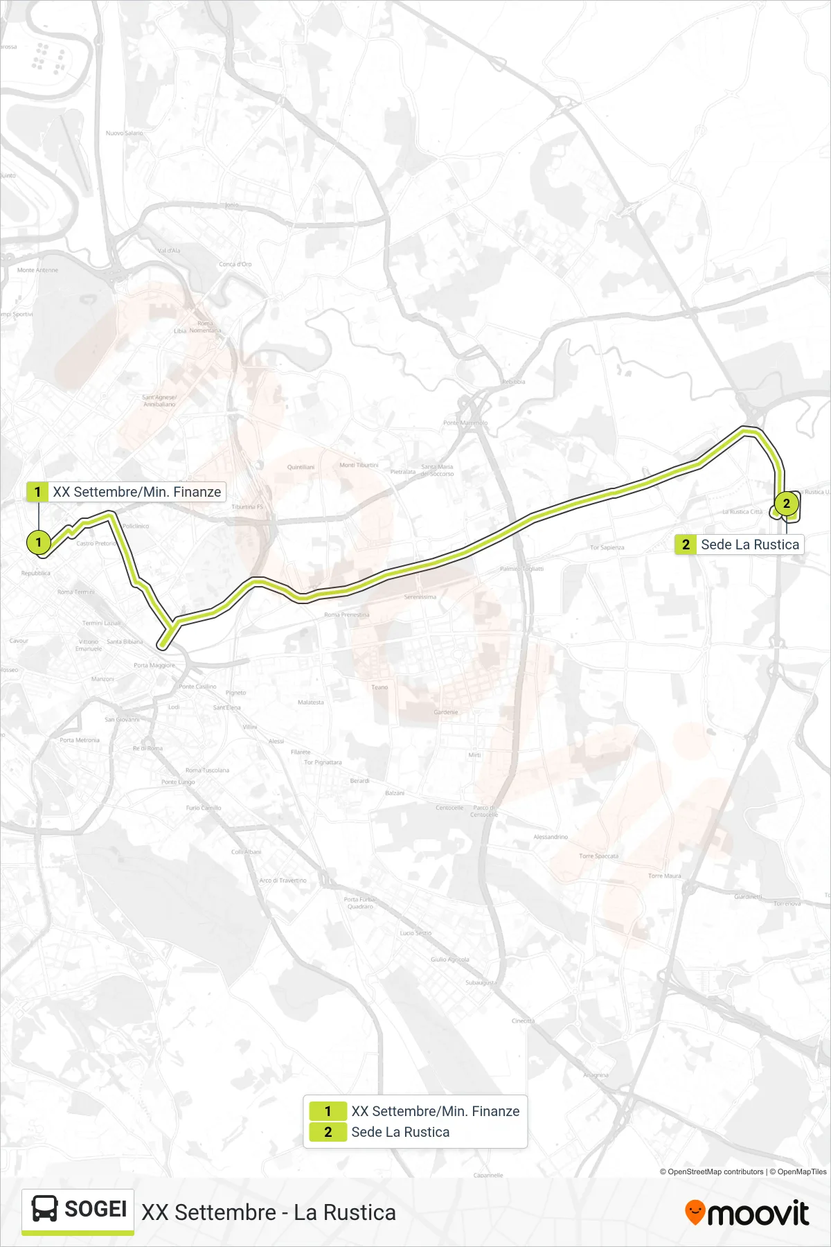 Linea SOGEI bus (XX Settembre - La Rustica) - Percorsi e fermate sulla mappa