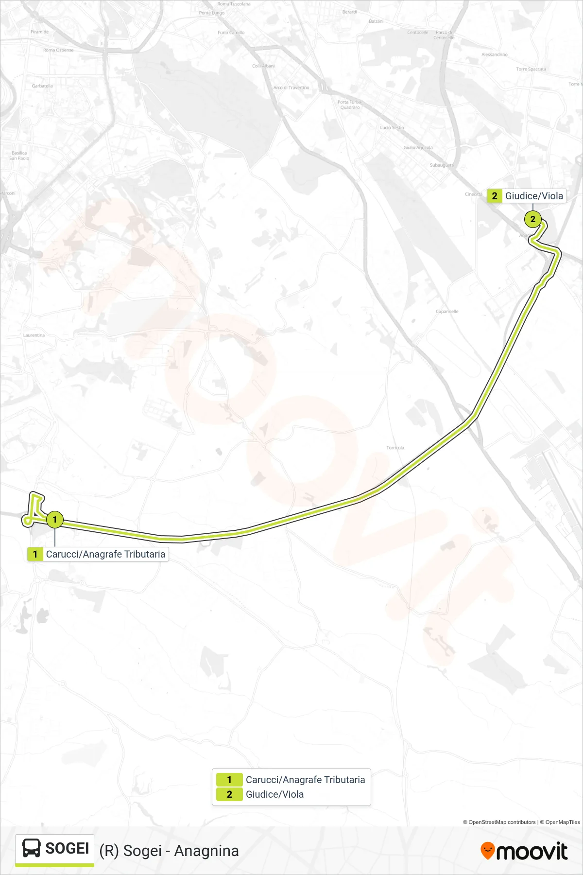 Linea SOGEI bus ((R) Sogei - Anagnina) - Percorsi e fermate sulla mappa