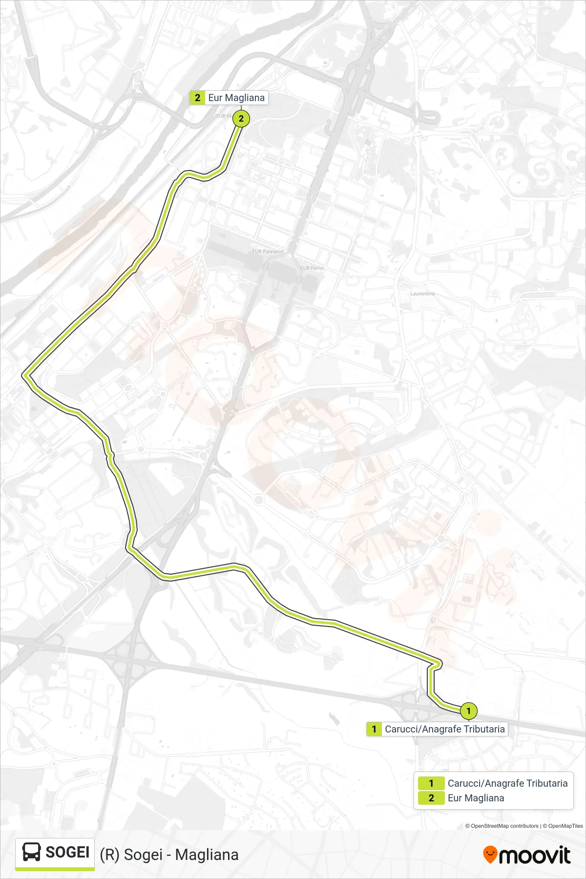 Linea SOGEI bus ((R) Sogei - Magliana) - Percorsi e fermate sulla mappa