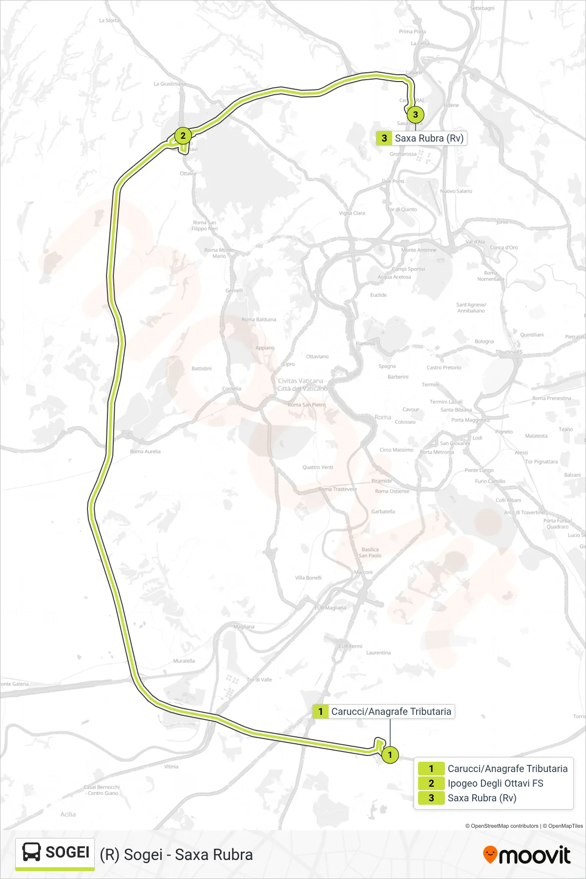 Linea SOGEI bus ((R) Sogei - Saxa Rubra) - Percorsi e fermate sulla mappa