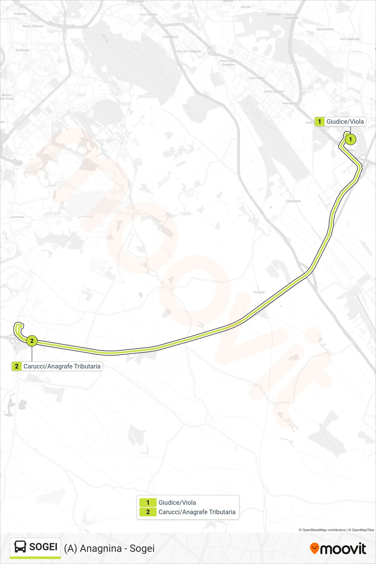 Linea SOGEI bus ((A) Anagnina - Sogei) - Percorsi e fermate sulla mappa