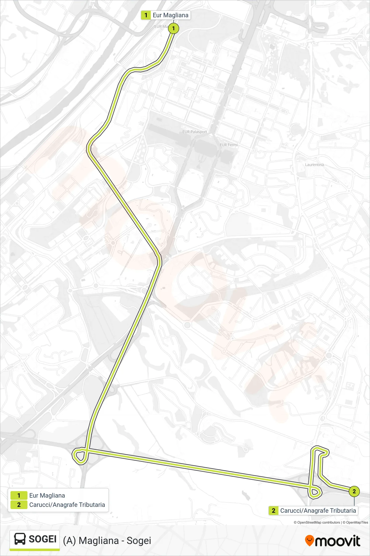 Linea SOGEI bus ((A) Magliana - Sogei) - Percorsi e fermate sulla mappa