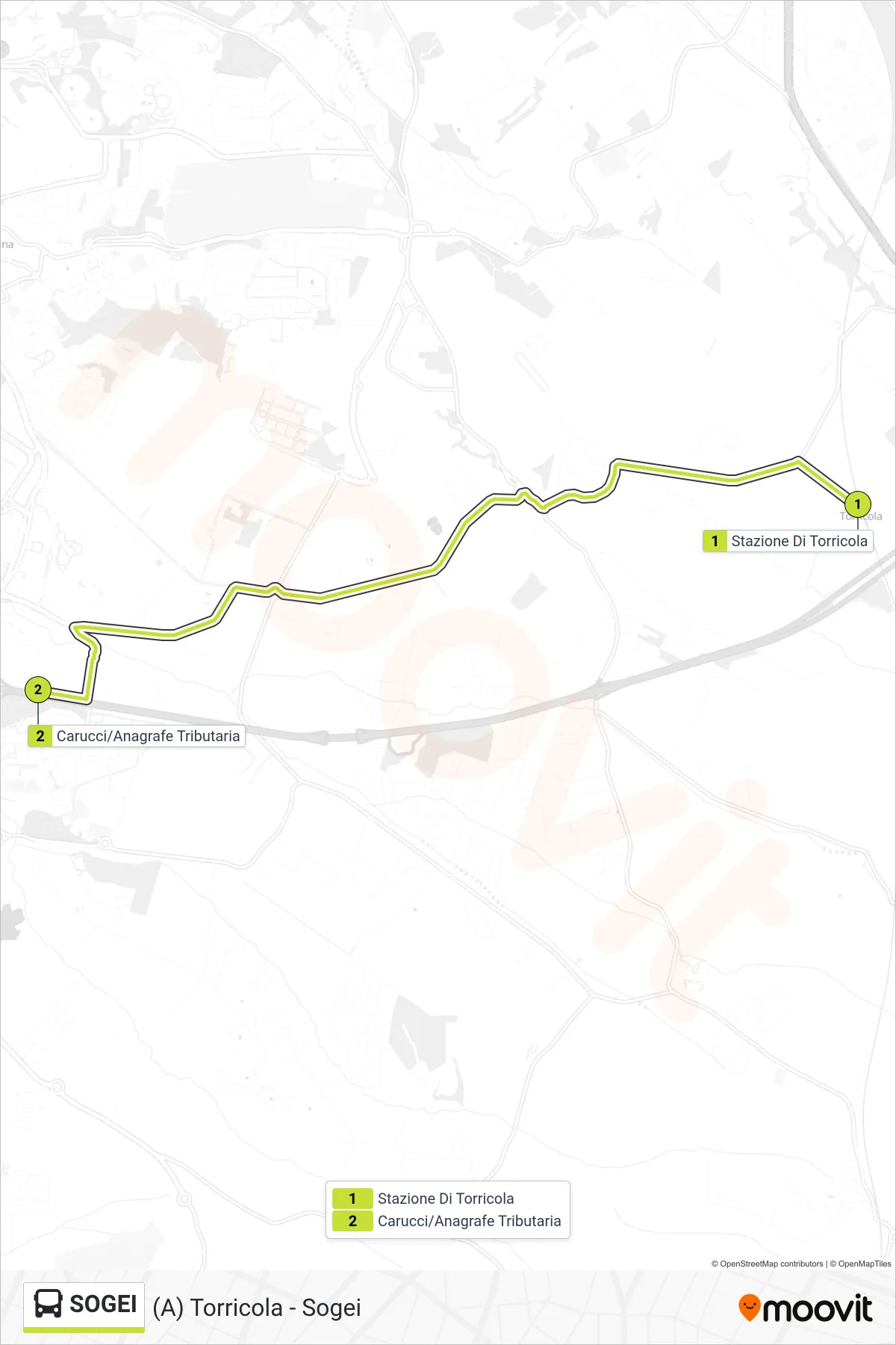 Linea SOGEI bus ((A) Torricola - Sogei) - Percorsi e fermate sulla mappa
