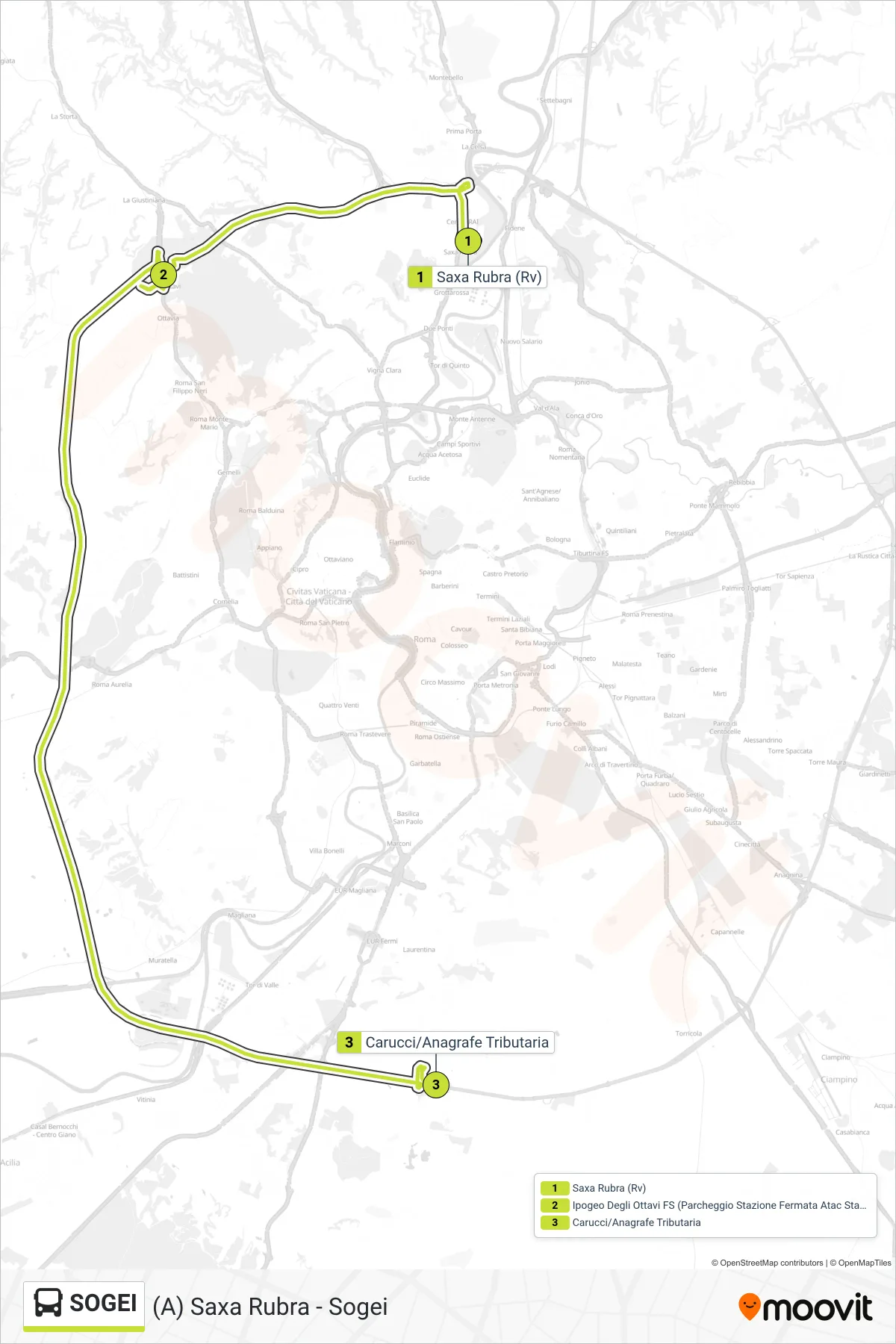Linea SOGEI bus ((A) Saxa Rubra - Sogei) - Percorsi e fermate sulla mappa