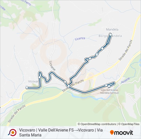 Percorso linea bus COTRAL