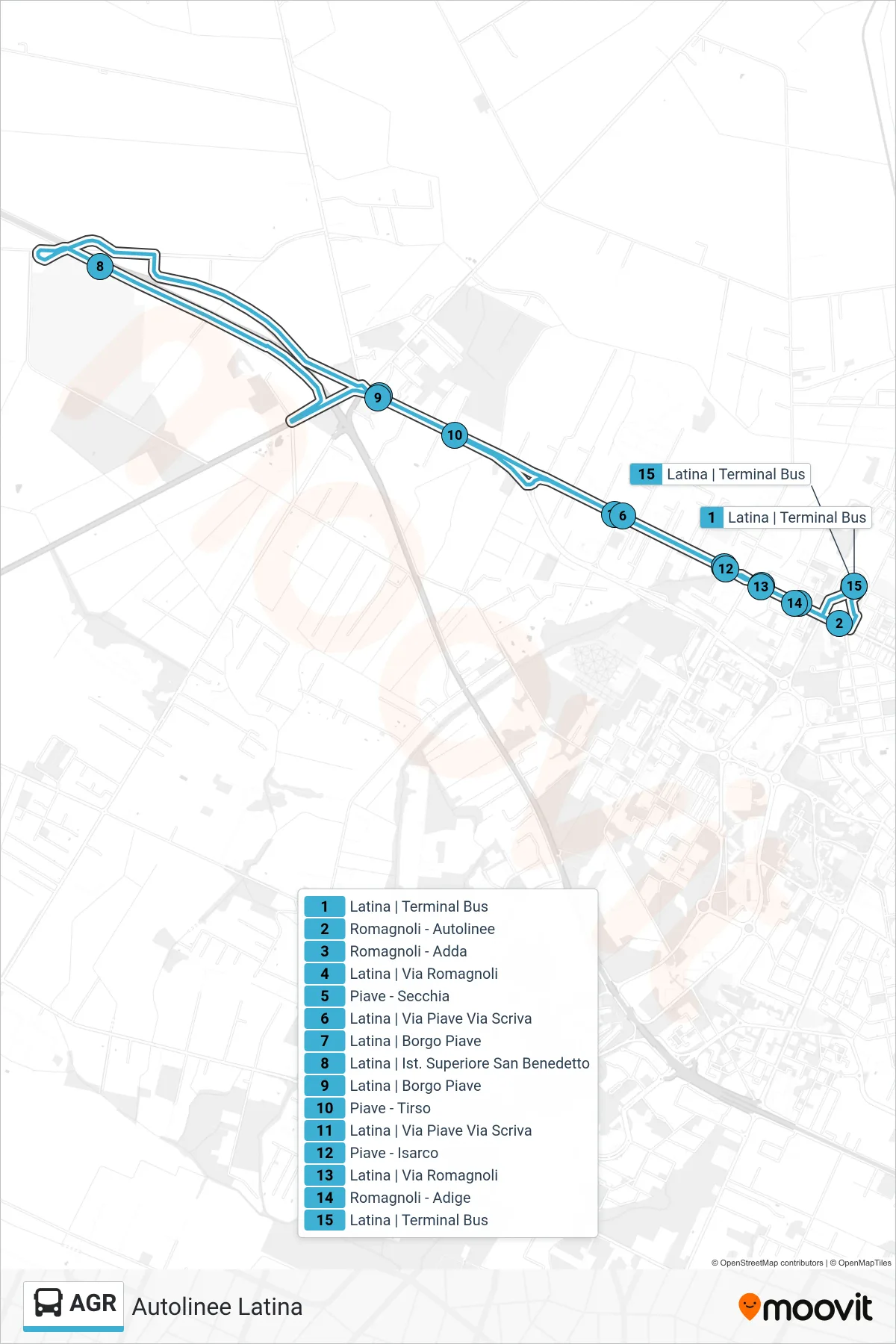 Linea AGR bus (Autolinee Latina) - Percorsi e fermate sulla mappa