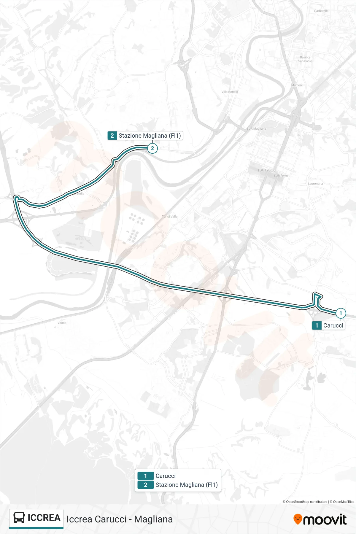 Linea ICCREA bus (Iccrea Carucci - Magliana) - Percorsi e fermate sulla mappa