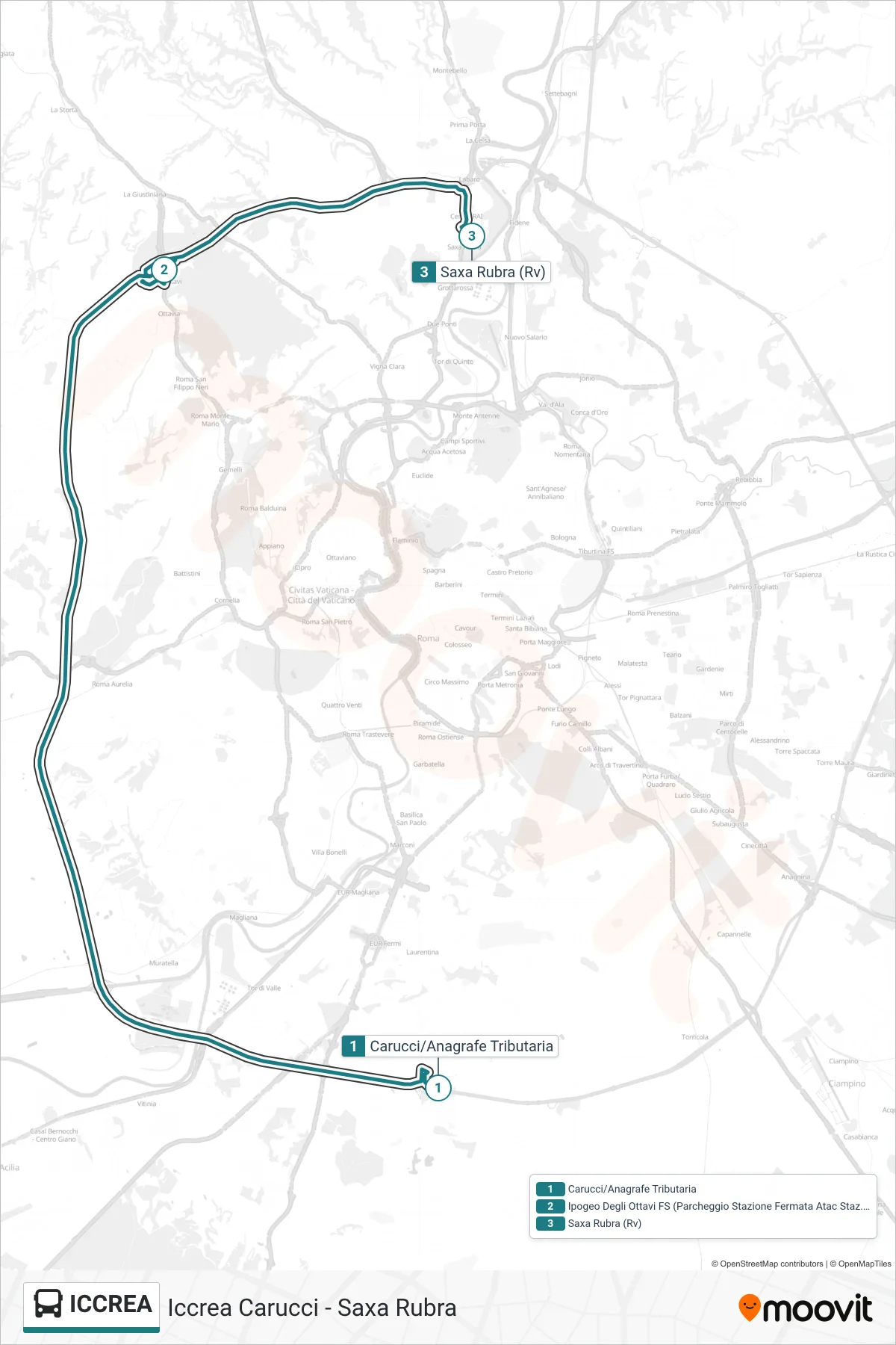 Linea ICCREA bus (Iccrea Carucci - Saxa Rubra) - Percorsi e fermate sulla mappa