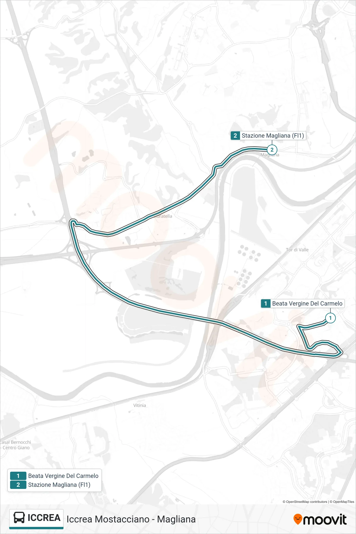 Linea ICCREA bus (Iccrea Mostacciano - Magliana) - Percorsi e fermate sulla mappa