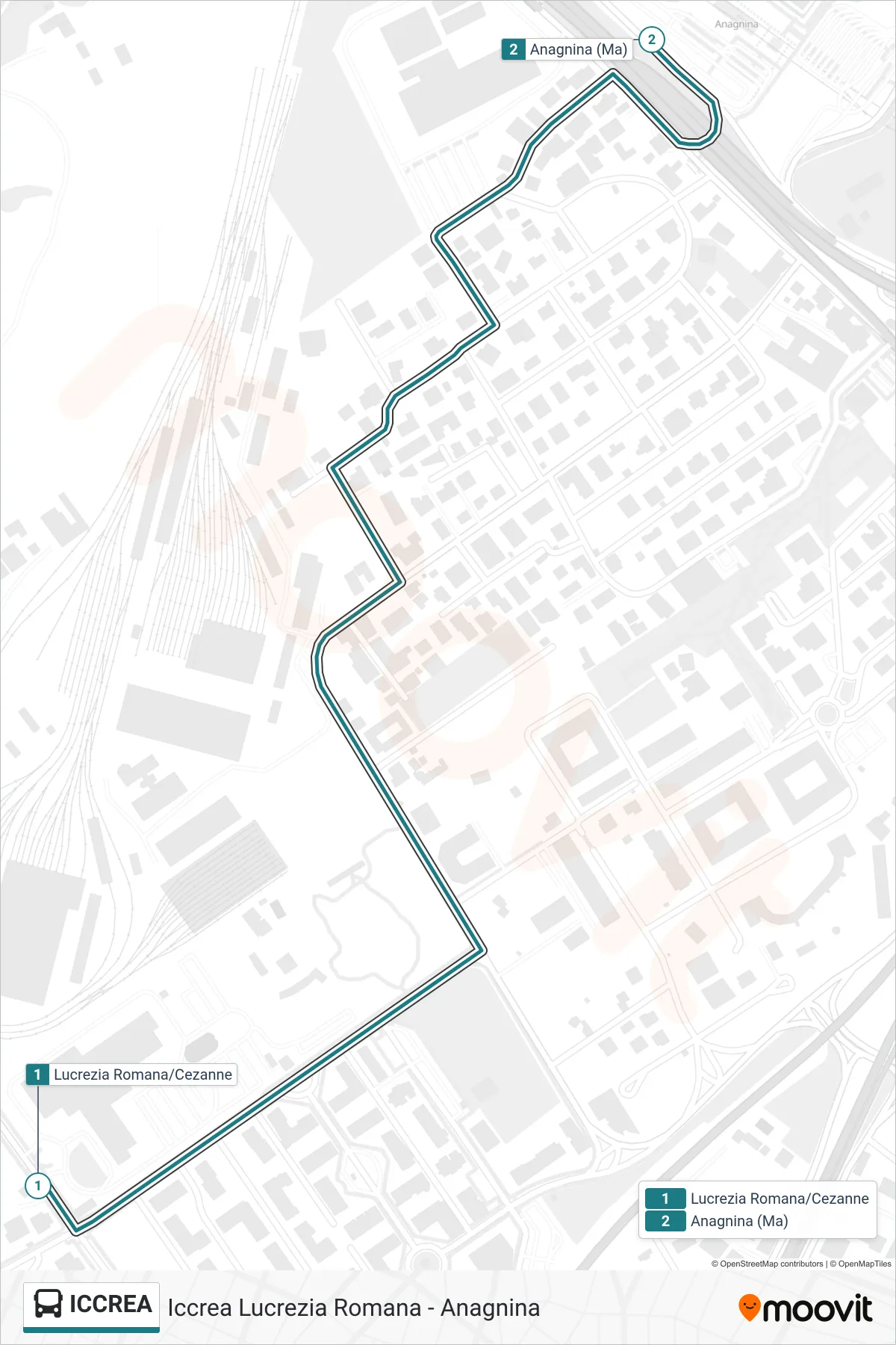 Linea ICCREA bus (Iccrea Lucrezia Romana - Anagnina) - Percorsi e fermate sulla mappa