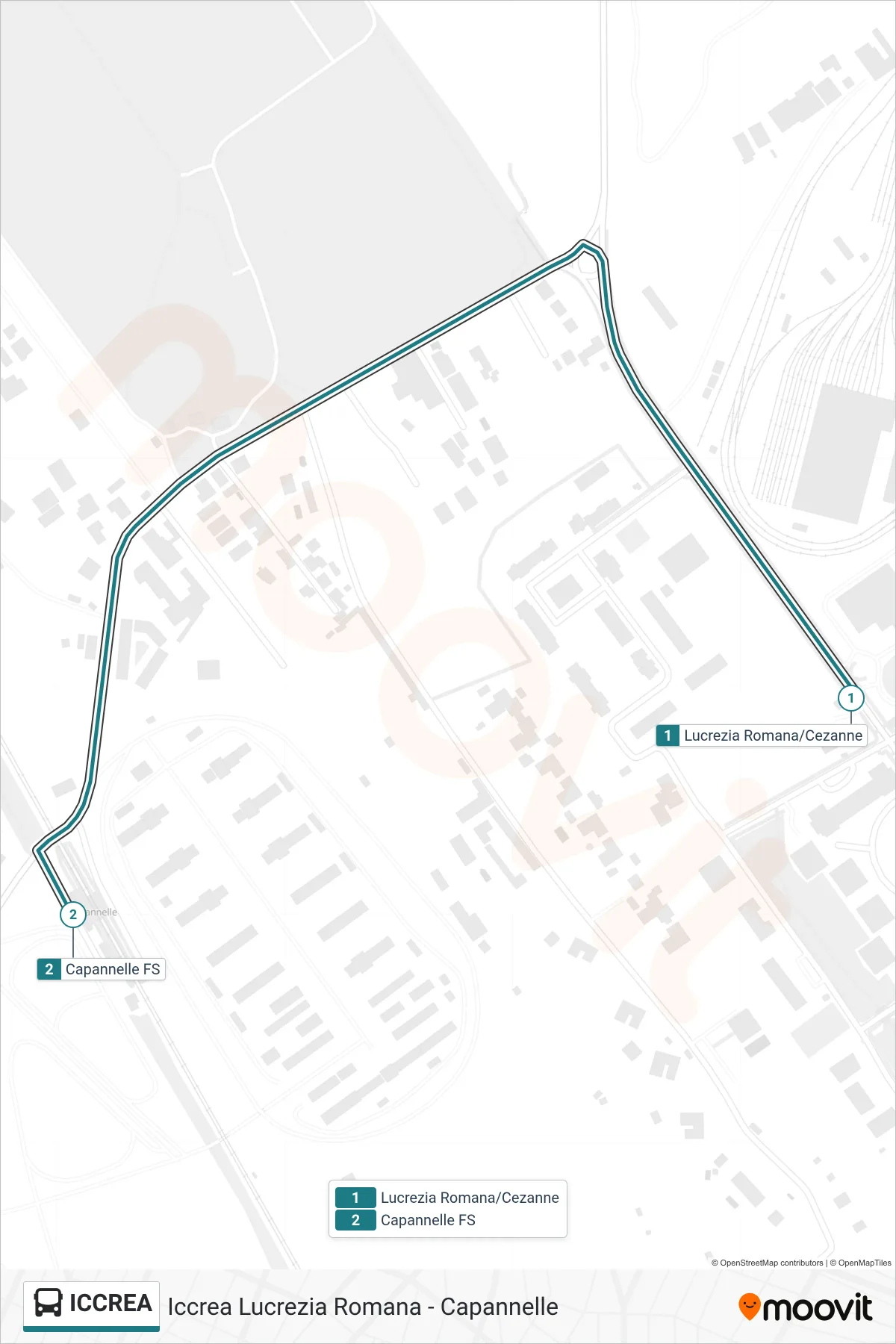 Linea ICCREA bus (Iccrea Lucrezia Romana - Capannelle) - Percorsi e fermate sulla mappa