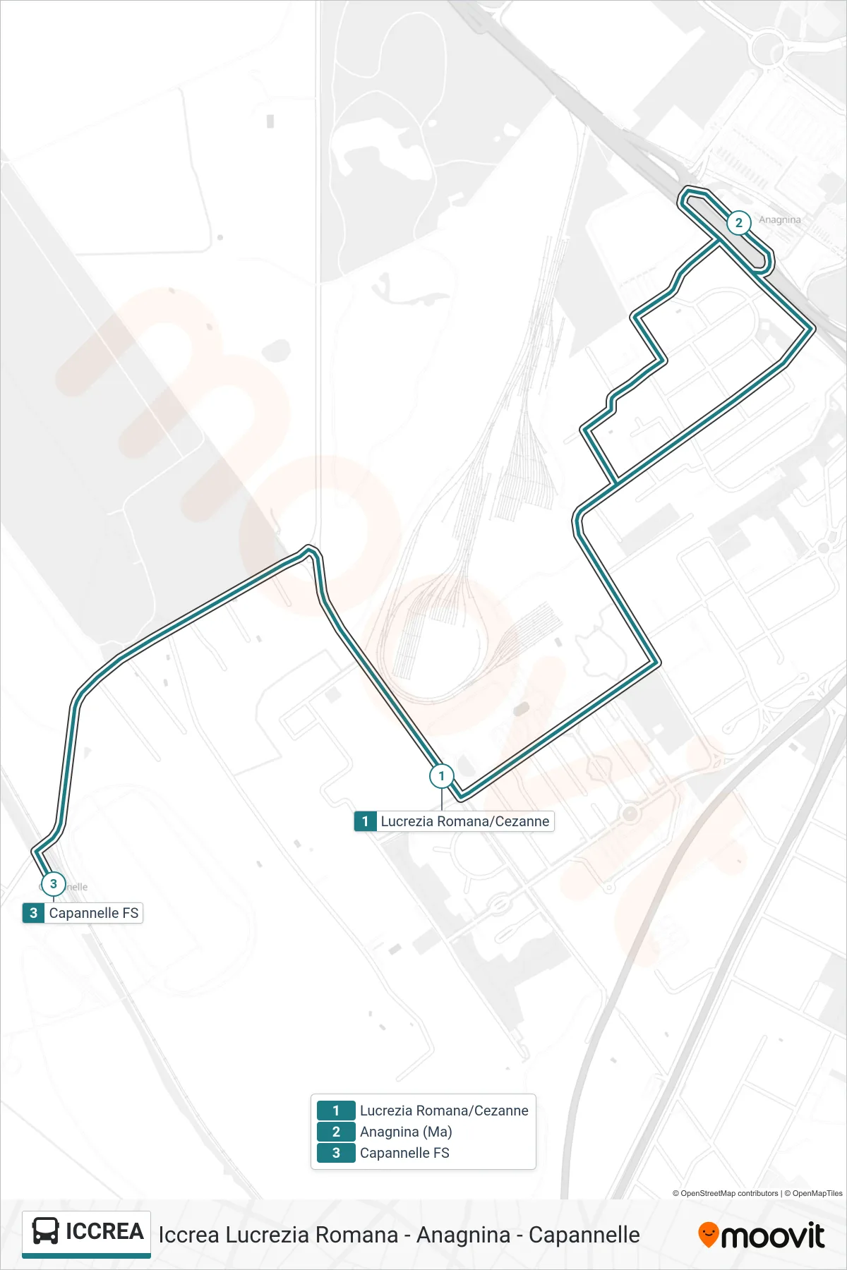 Linea ICCREA bus (Iccrea Lucrezia Romana - Anagnina - Capannelle) - Percorsi e fermate sulla mappa