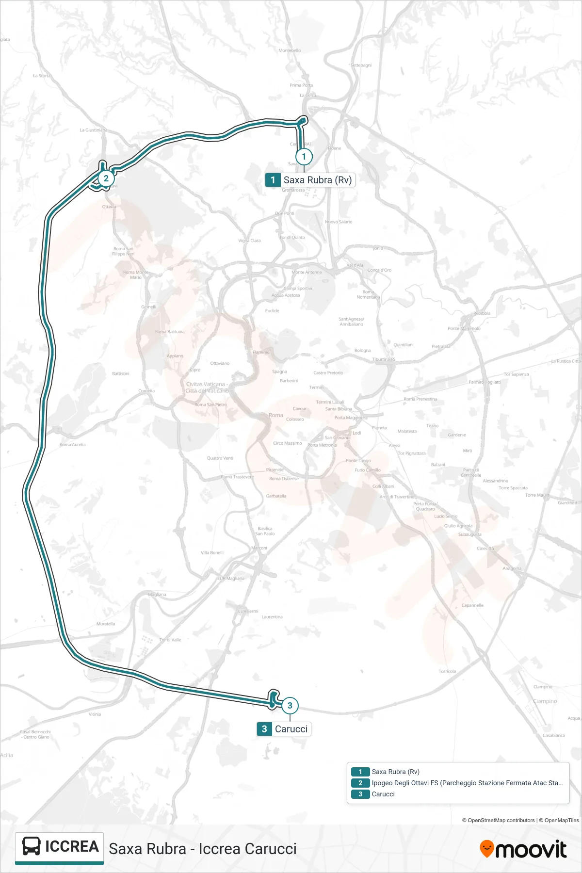 Linea ICCREA bus (Saxa Rubra - Iccrea Carucci) - Percorsi e fermate sulla mappa