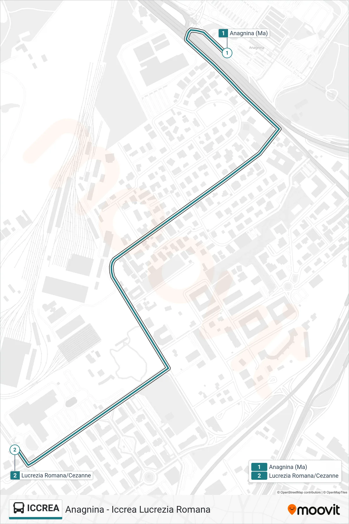 Linea ICCREA bus (Anagnina - Iccrea Lucrezia Romana) - Percorsi e fermate sulla mappa