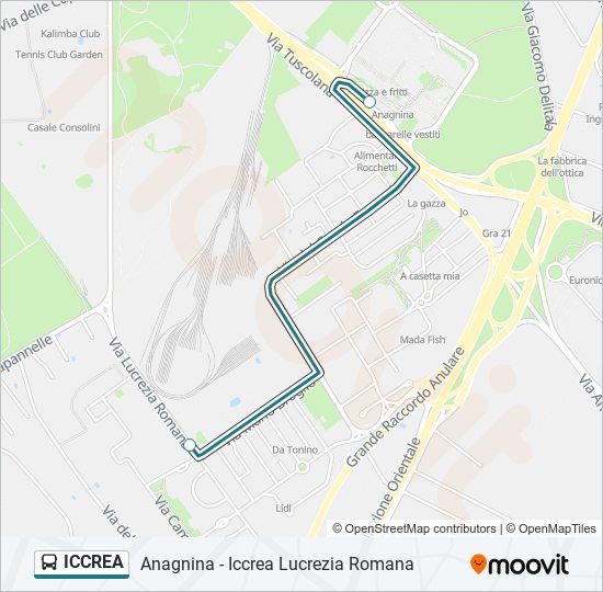 Percorso linea bus ICCREA